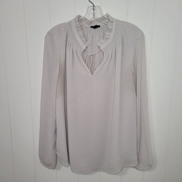 Ann Taylor Top Blouse Womens Size Medium Gray Chiffon Long Sleeve - Picture 1 of 8